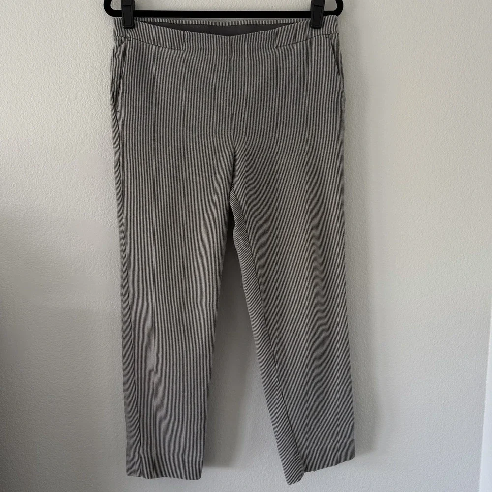 J Jill Size-12 Womens Essential Slim Ankle Pants Gray Striped Elastic Waist